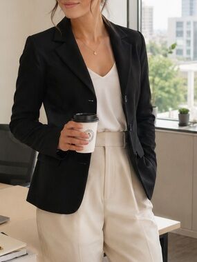 Nygard Collection Black Blazer Size 14 Petite 3 Button Structured Work Office